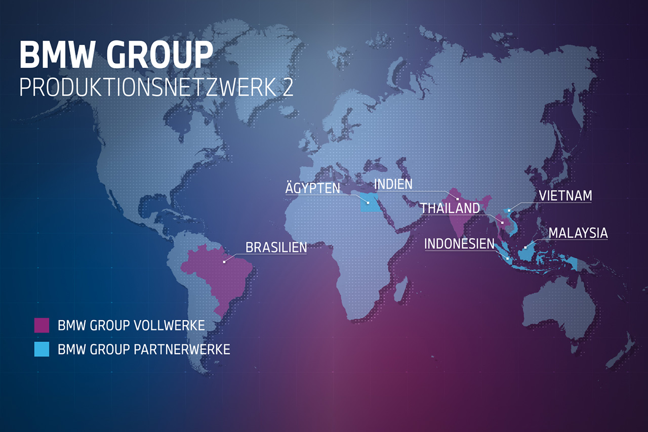 Schon seit 1957 betreibt die BMW Group das Produktionsnetzwerk 2 für eine lokale Fertigung in Märkten mit hohen Importzöllen. Aktuell gehören zum PNW2 sieben Werke in Asien, Nordafrika und Südamerika.