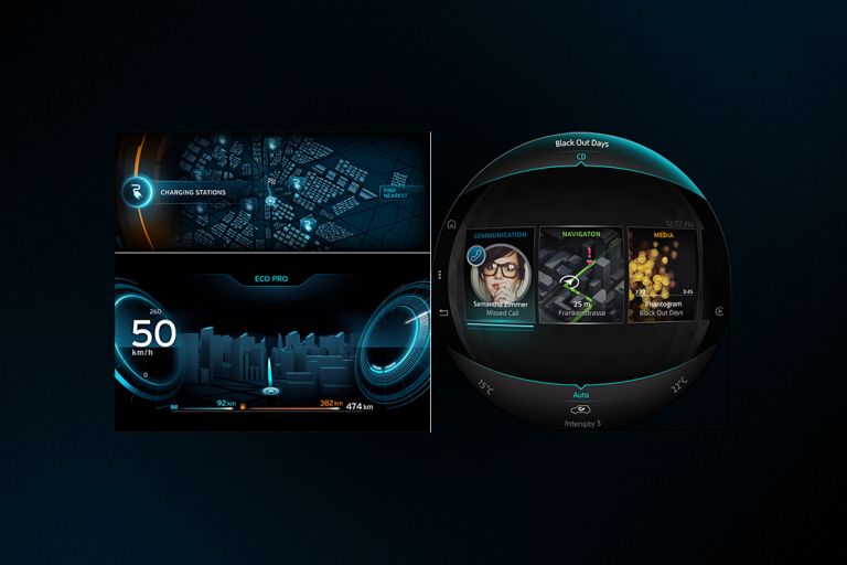 Interface designs from BMW i vehicles.