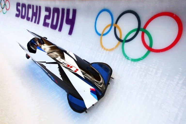 A racing bob designed by Designworks at the 2014 Winter Olympics in Sochi.