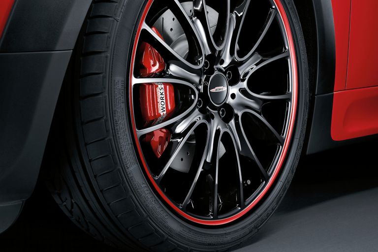 Tyres and wheel rims of a MINI John Cooper Works. 