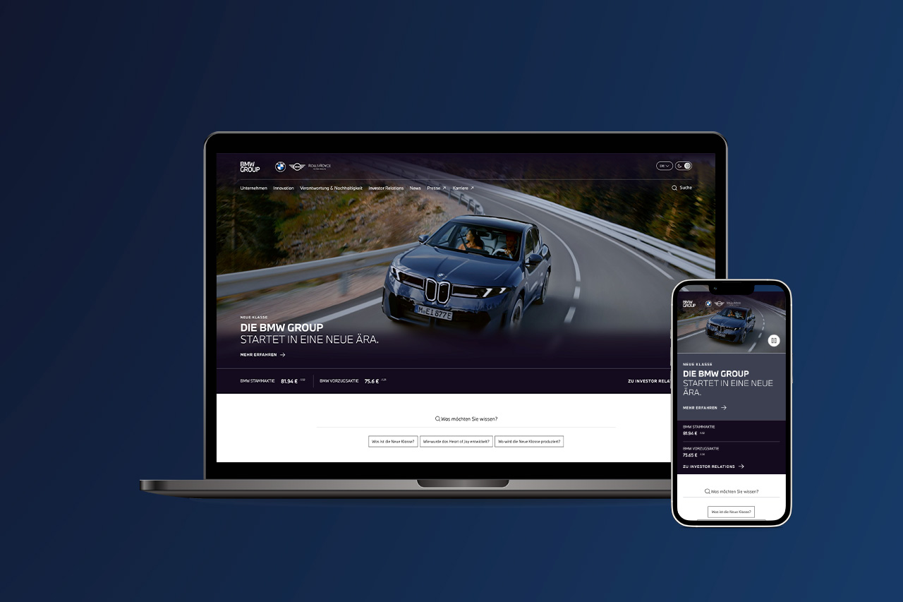 BMW Group Webseite auf verschiedenen Geräten dargestellt.