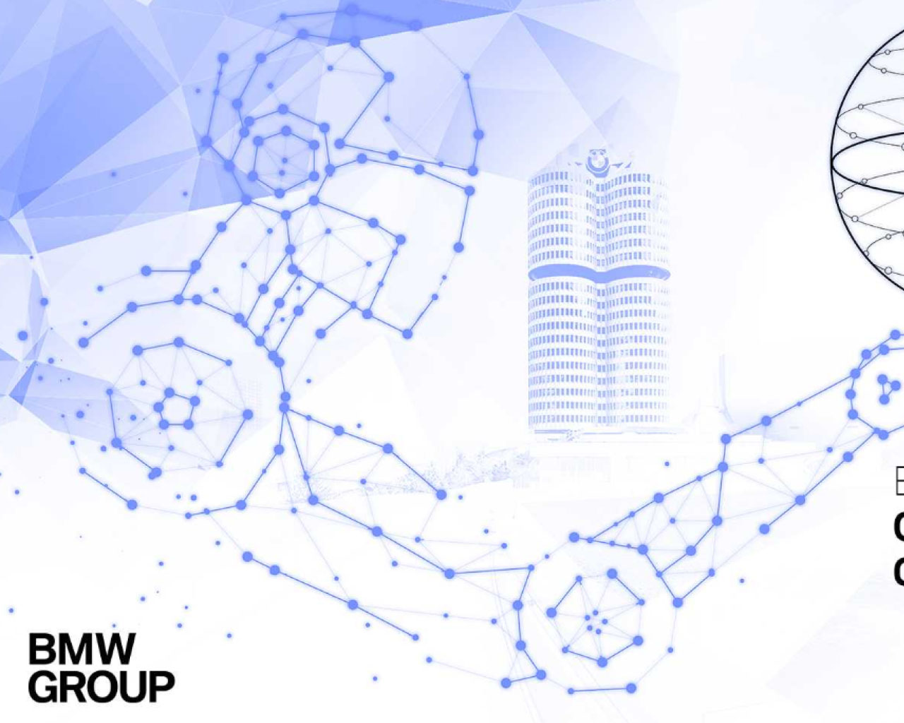 Hintergrundgrafik des BMW Groups mit geometrischen Mustern und dem BMW Gebäude.