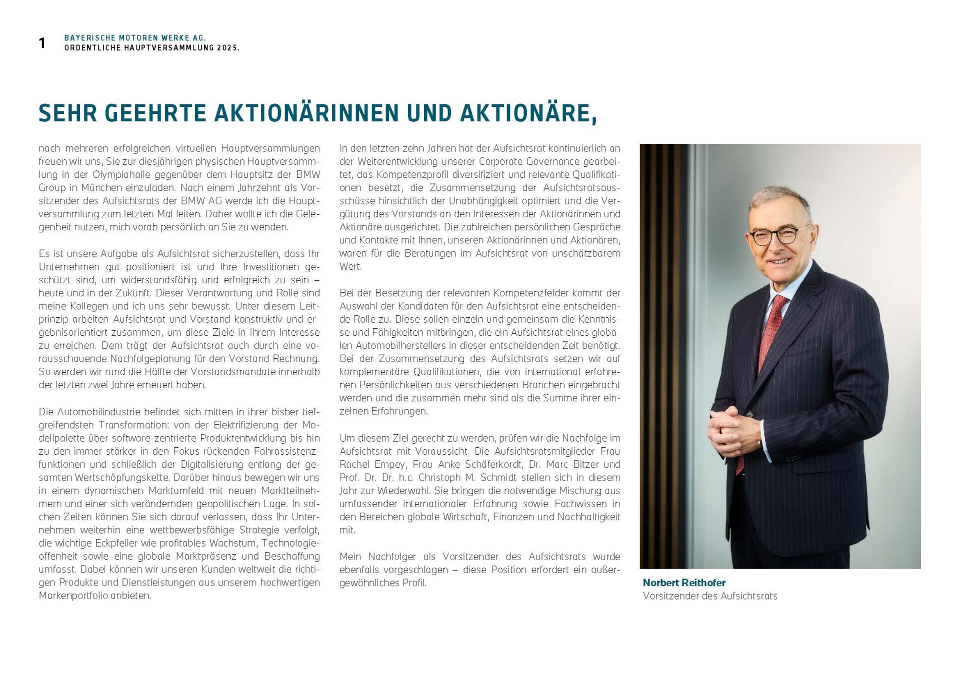 Aktionärsbrief des Aufsichtsratsvorsitzenden