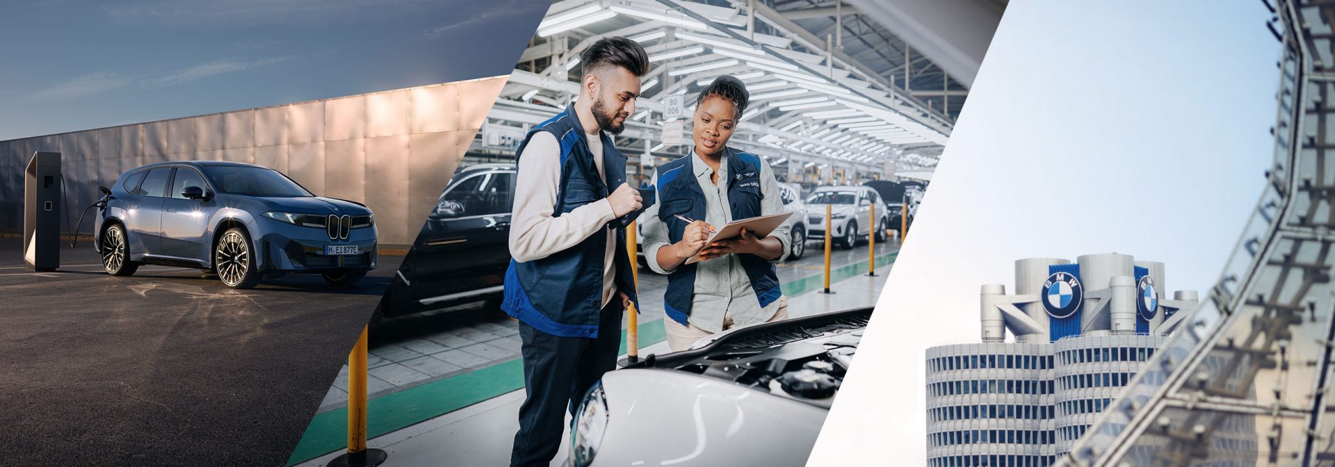 Die BMW-Fabrik in München, Deutschland, zeigt die Architektur und den Betrieb des Automobilherstellers.