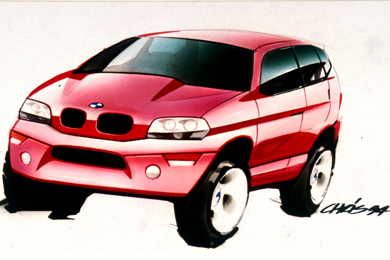 Eine frühe Skizze des BMW X5 E53 von BMW Designworks.
