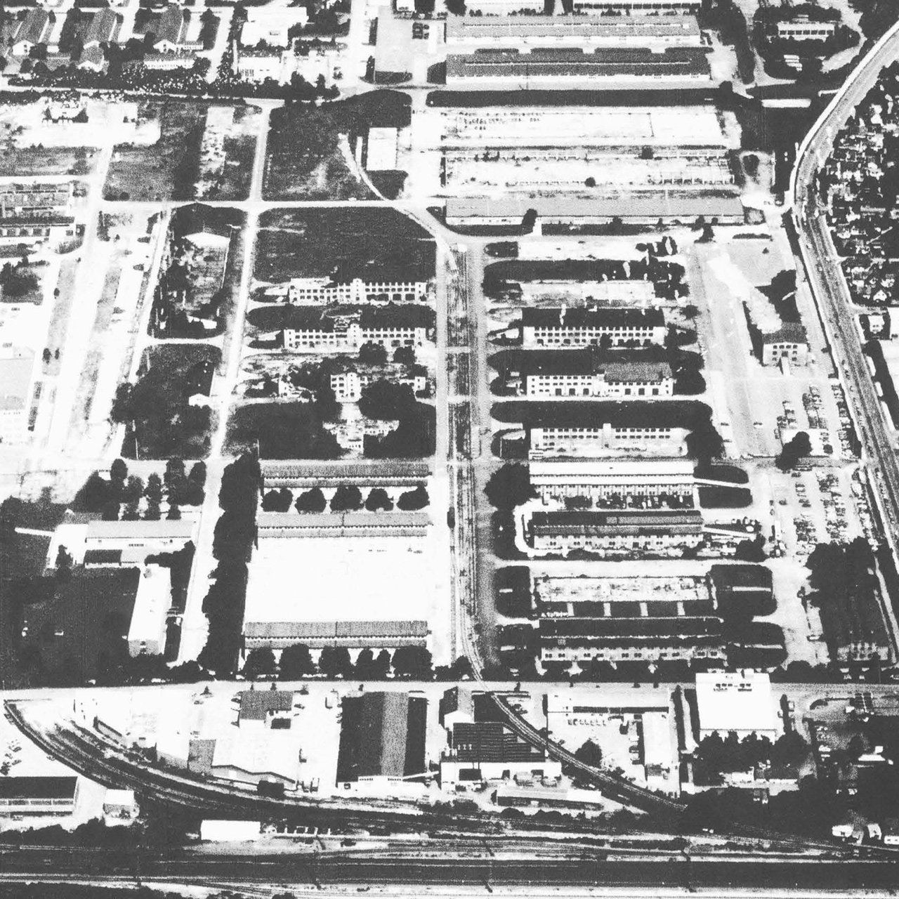 Historische Luftaufnahme des zukünftigen Standorts des BMW Group Forschungs- und Innovationszentrums.