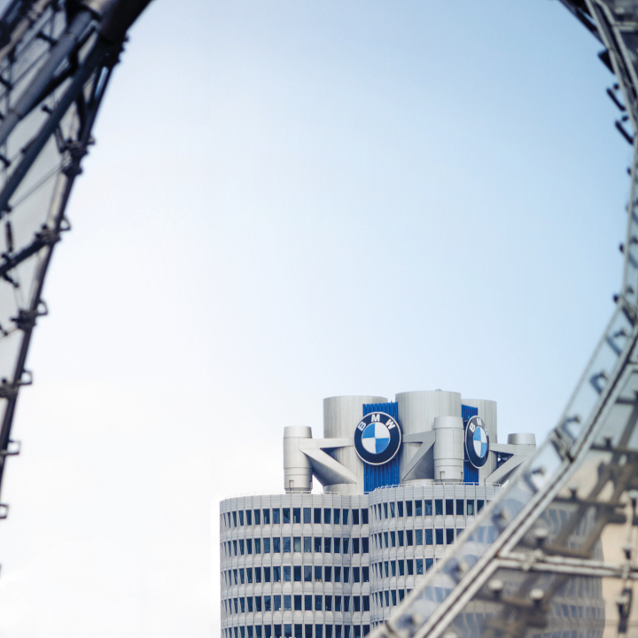 View of BMW buildings.