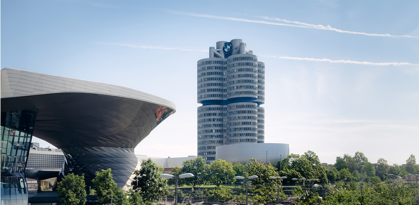 View of BMW four-cylinder building.