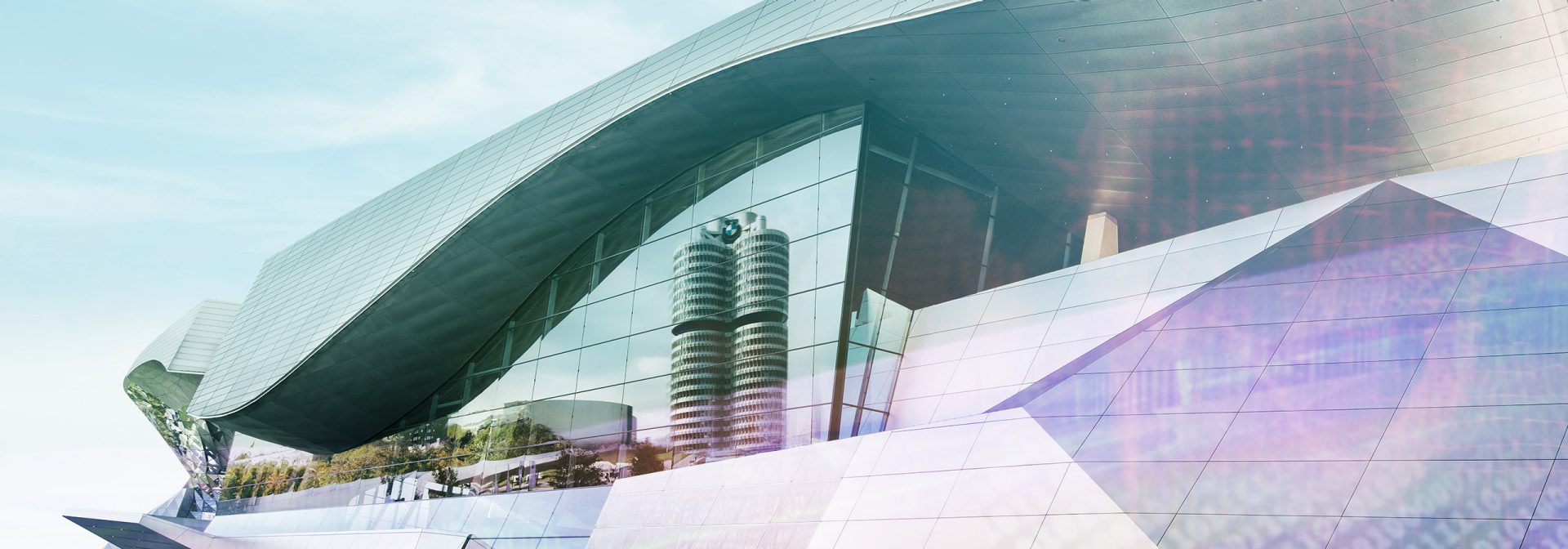 View of BMW four-cylinder building.