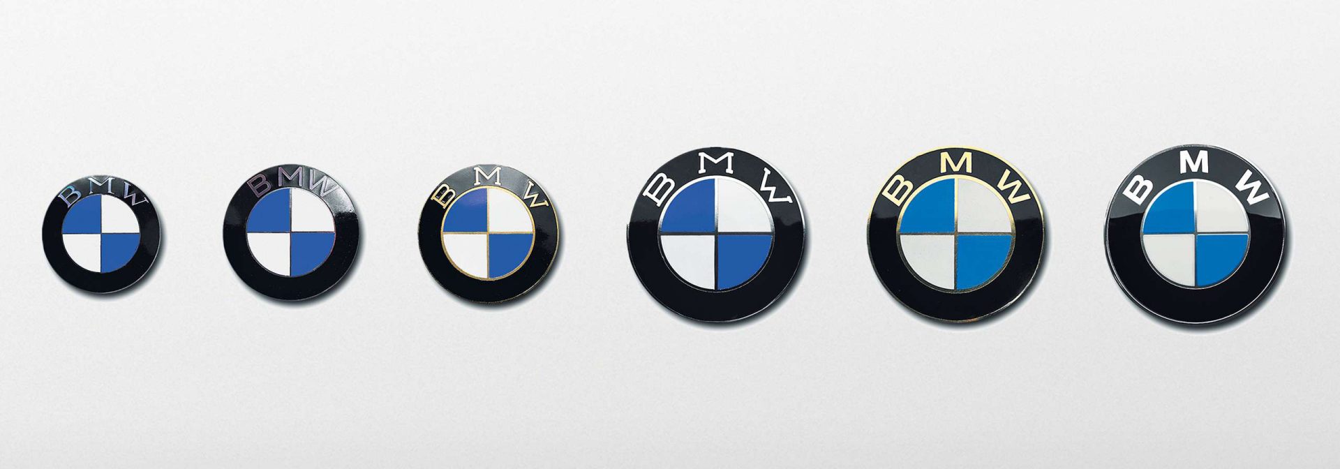 Development of the BMW Logo from oldest on the left, to newest on the right.