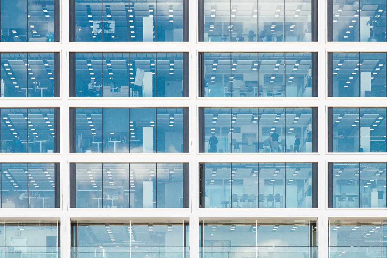  Glass windows of the BMW Group Research and Innovation Center.