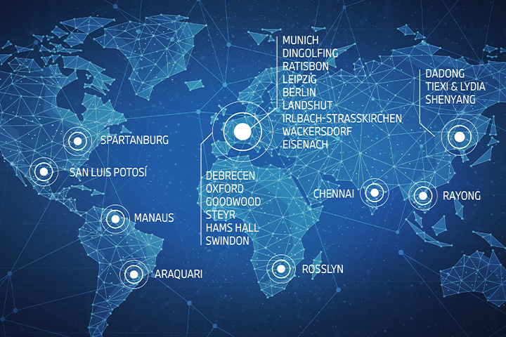  World map with BMW Group locations
