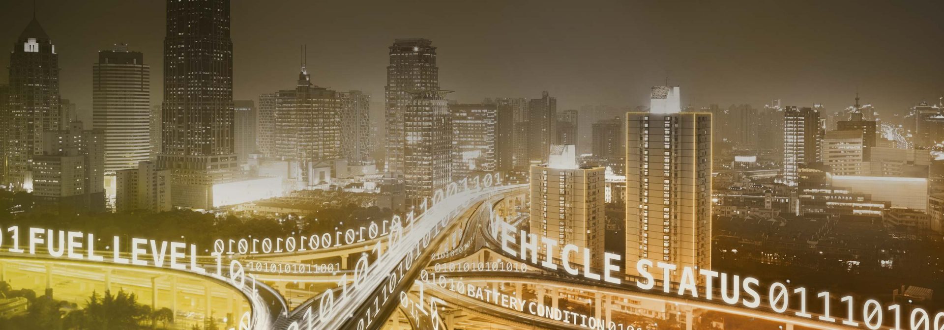 Skyline of a modern city with numbers and words.