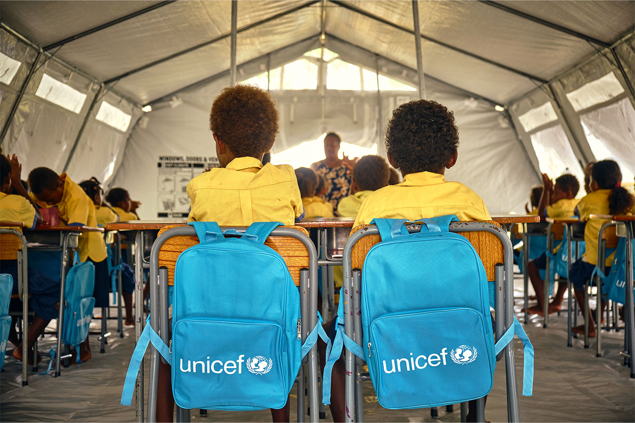 UNICEF educational project, children studying