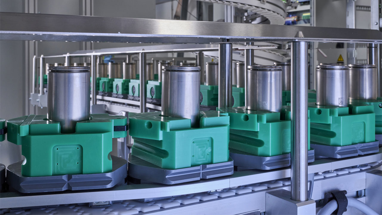 Cylindrical cells pass through cell assembly at the BMW Group, before being handed over for formation.