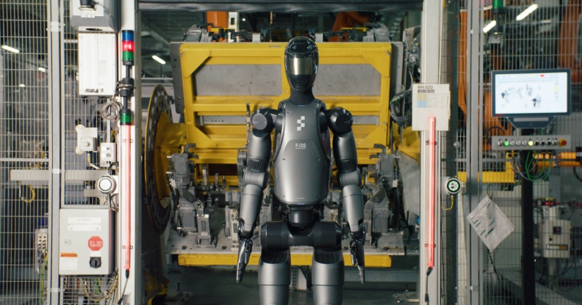 A humanoid robot in a production environment.