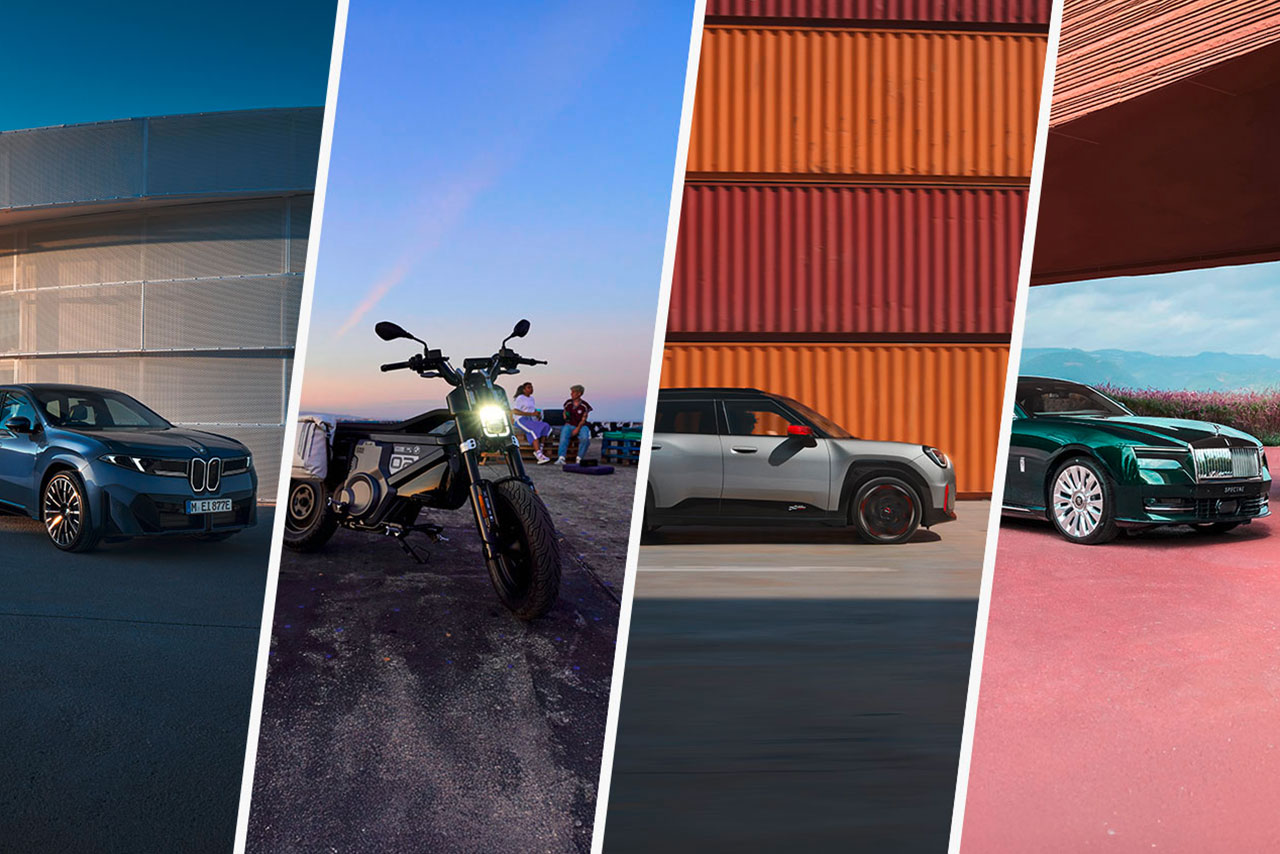 The BMW models i3, i8, i8 xDrive, i8 xDrive 40e, 50e, and 60e are displayed side by side at an exhibition site.